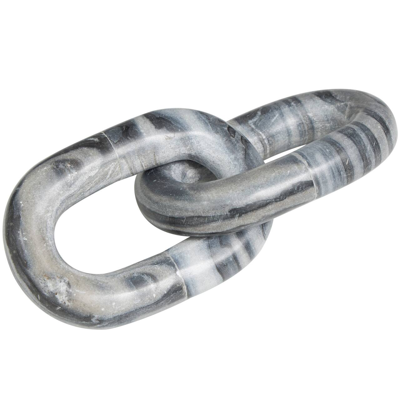 9" Gray Marble Geometric 2 Link Chain Sculpture Décor